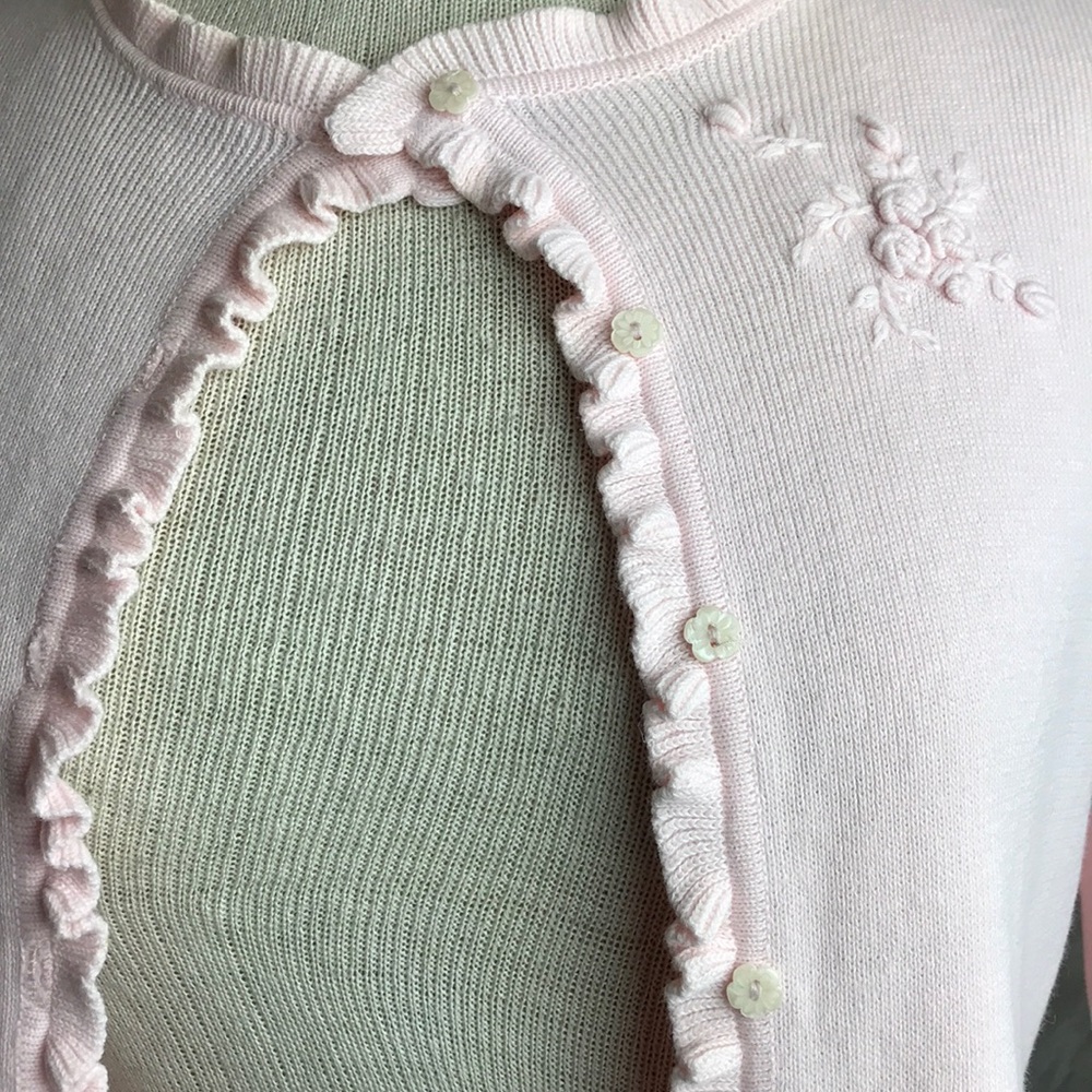 Baby Pink Button Up Girls Spring Ruffle Sweater - Picture 4 of 8